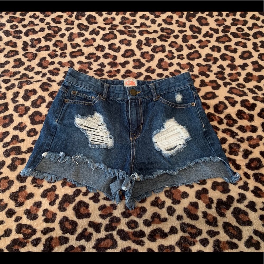 Gianni Bini Dark Wash Distressed Denim Shorts